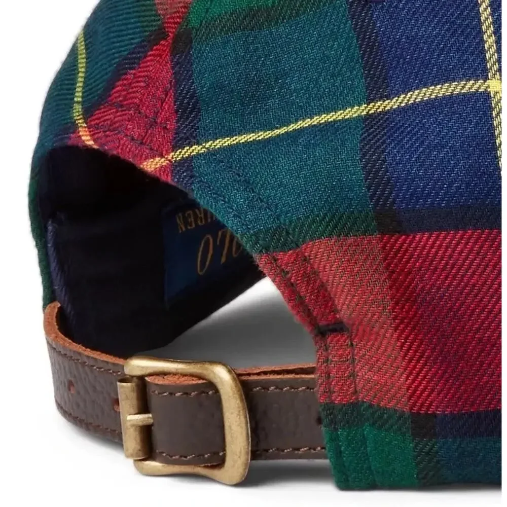 NWT Polo Ralph Lauren Multicolor Plaid TRIPLE PONY Cotton Baseball Ball Cap Hat